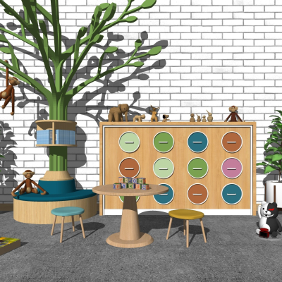  北欧儿童桌椅儿童柜玩具su模型 