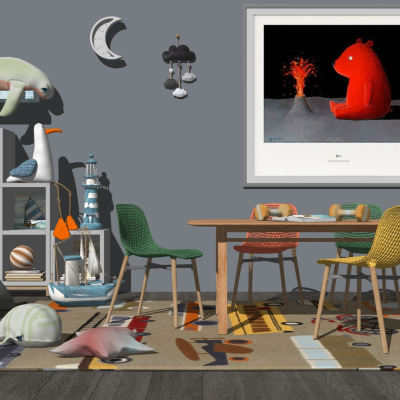  北欧实木儿童桌椅组合su模型 