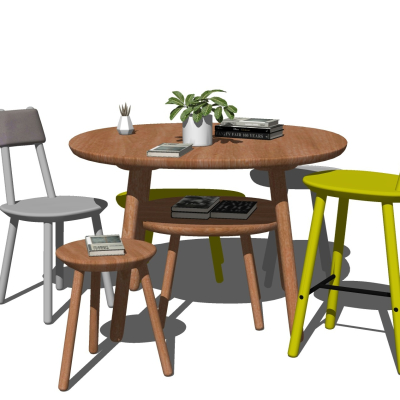  北欧儿童原木桌椅组合su模型 