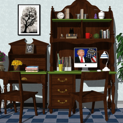  美式儿童书桌椅组合su模型 