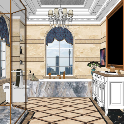 欧式轻奢卫生间浴室su模型