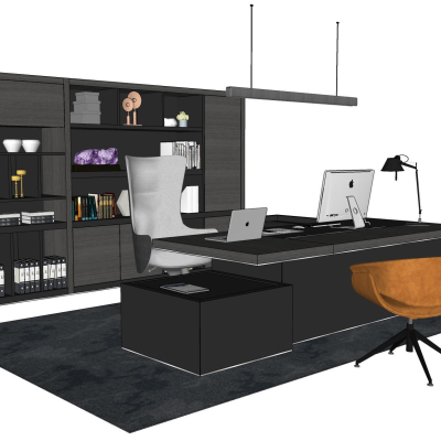  现代大班台办公桌椅组合su模型 