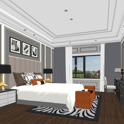 简欧卧室主人房su模型