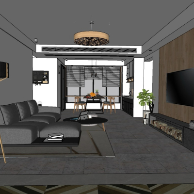 北欧客厅餐厅卧室su模型