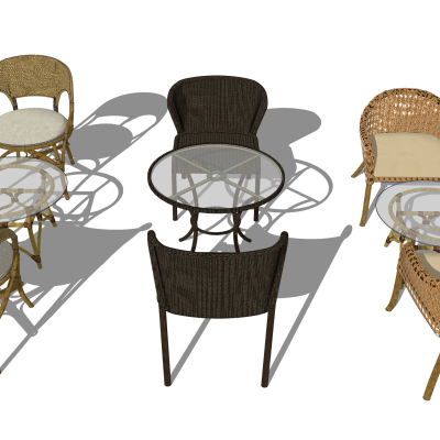  现代户外藤艺休闲桌椅su模型 