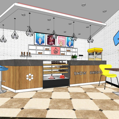  北欧奶茶蛋糕店su模型 