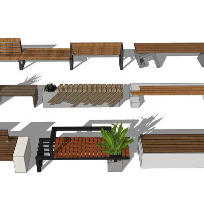  现代户外公用椅su模型 