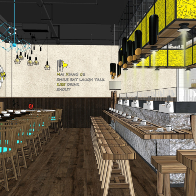  工业风快餐厅su模型 
