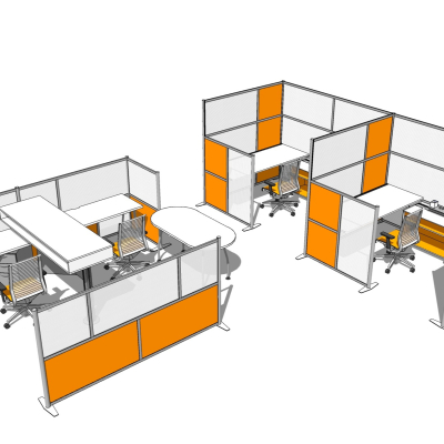  现代卡位办公桌su模型 