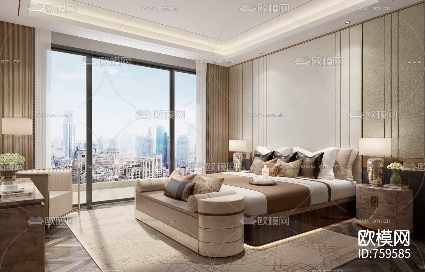 现代轻奢样板间CAD施工图+效果图下载（渲染图5）