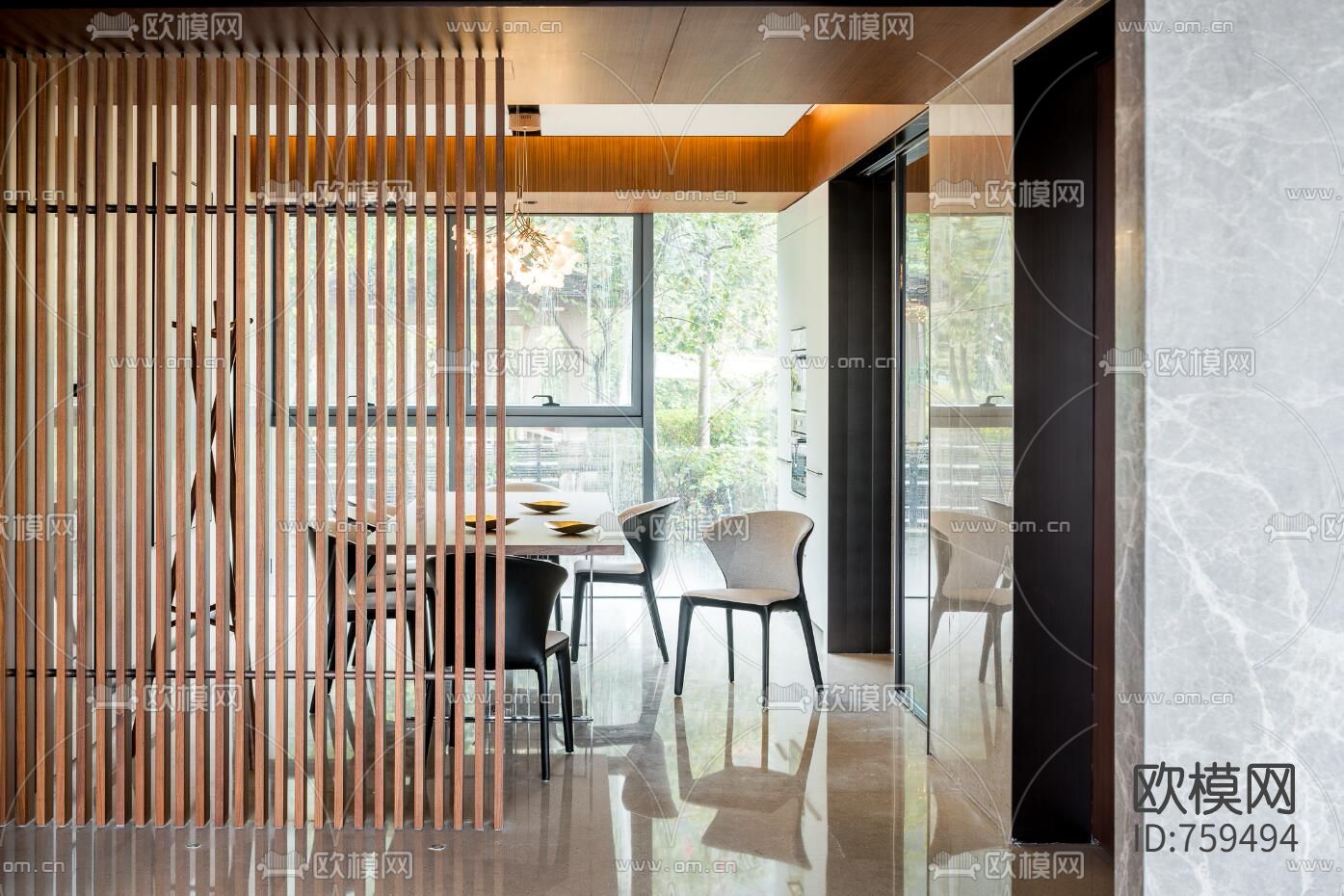 半山公馆大平层豪宅CAD施工图+效果图下载（渲染图6）