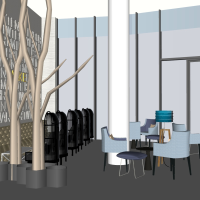  现代办公室休息区su模型 