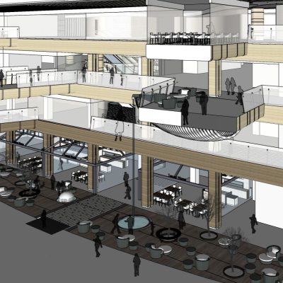  现代商业街建筑外观su模型 
