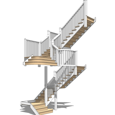 美式木质楼梯su模型