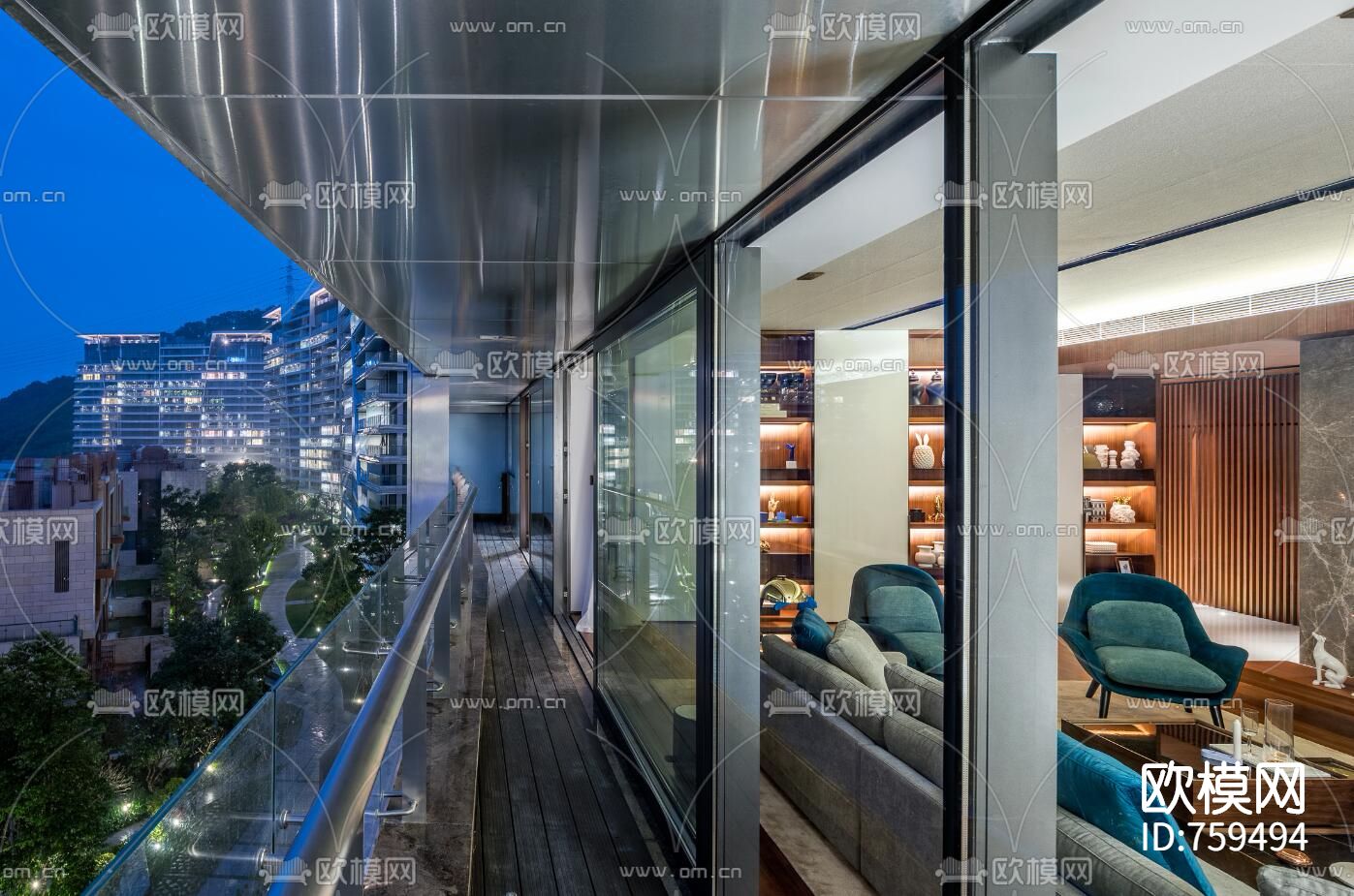 半山公馆大平层豪宅CAD施工图+效果图下载（渲染图8）