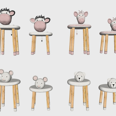  北欧实木儿童凳su模型 