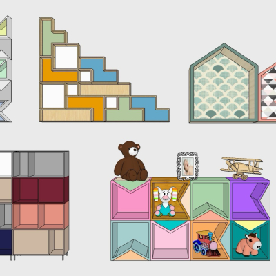  北欧实木儿童柜su模型 
