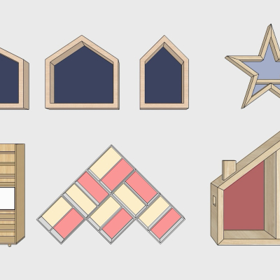  北欧实木壁柜su模型 