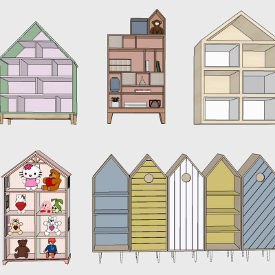  北欧实木儿童柜su模型 