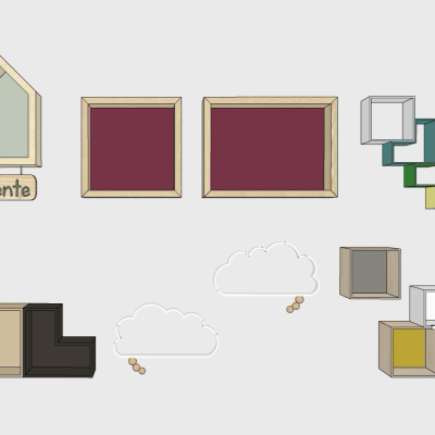  北欧实木壁柜su模型 