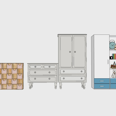  北欧实木儿童柜su模型 