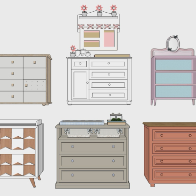  北欧实木儿童柜su模型 