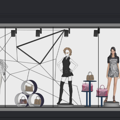  现代服装店橱窗su模型 