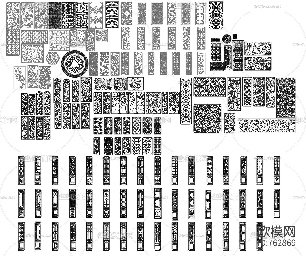 中式雕花屏风CAD图库下载（渲染图1）