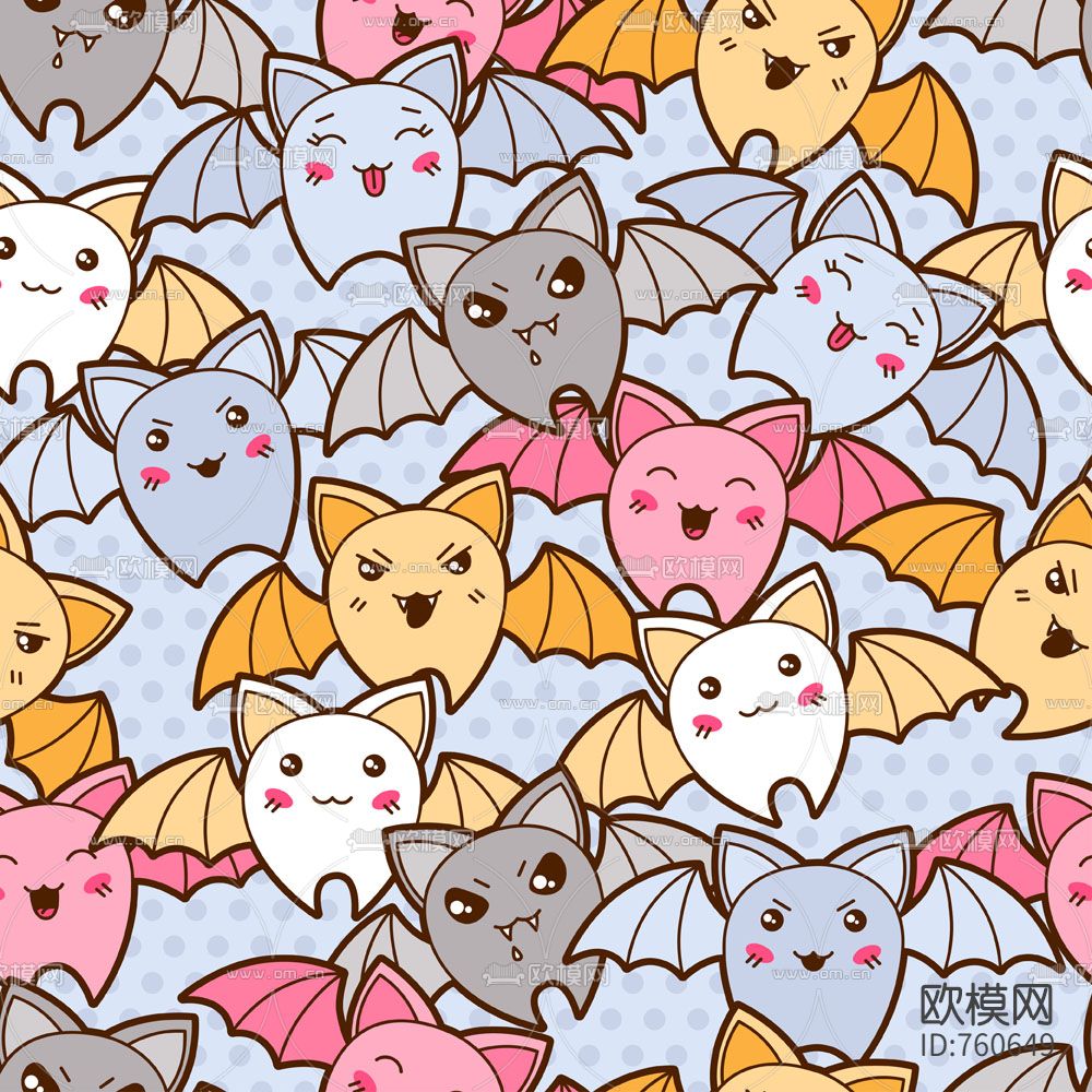 小蝙蝠卡哇伊无缝布纹贴图下载（渲染图1）