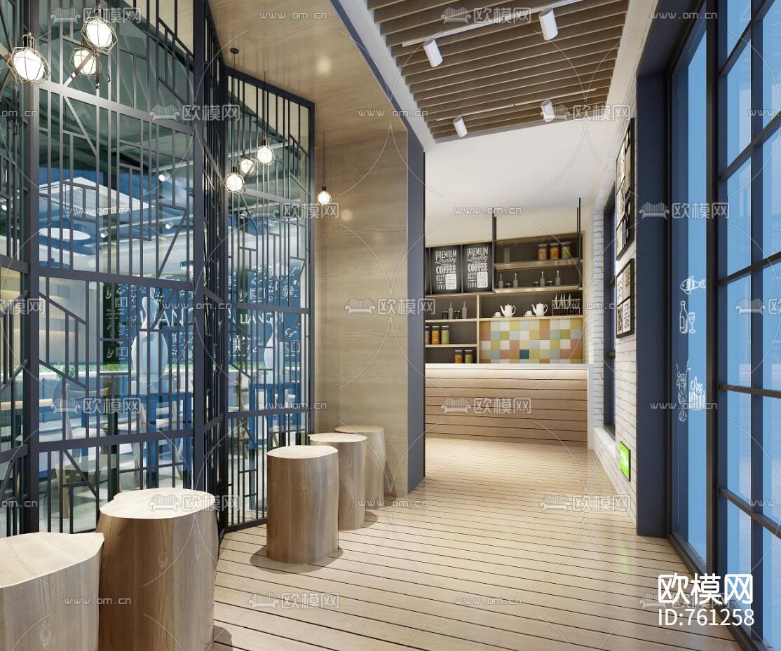 工业风餐厅CAD施工图（附效果图）下载（渲染图2）