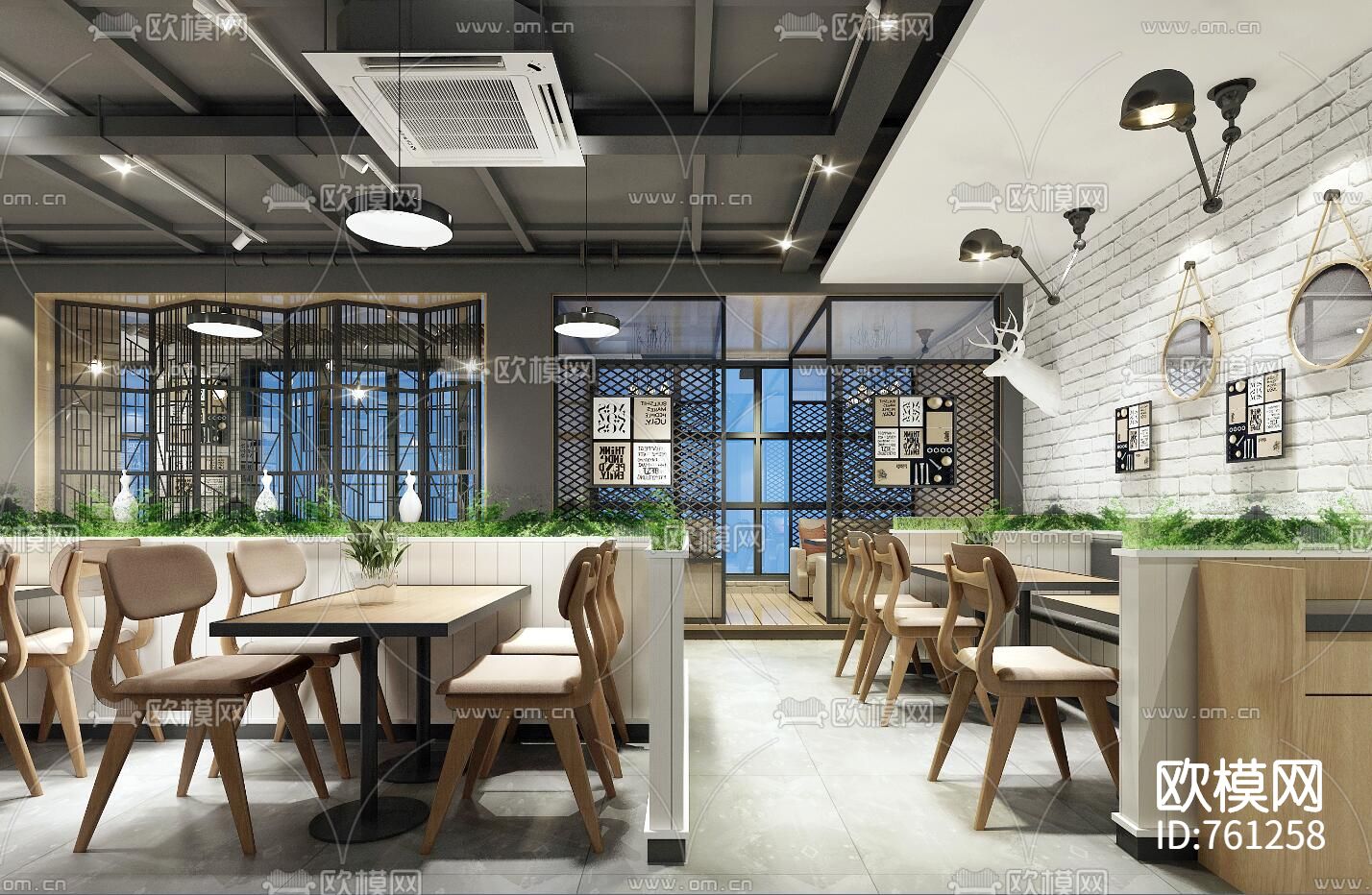 工业风餐厅CAD施工图（附效果图）下载（渲染图1）