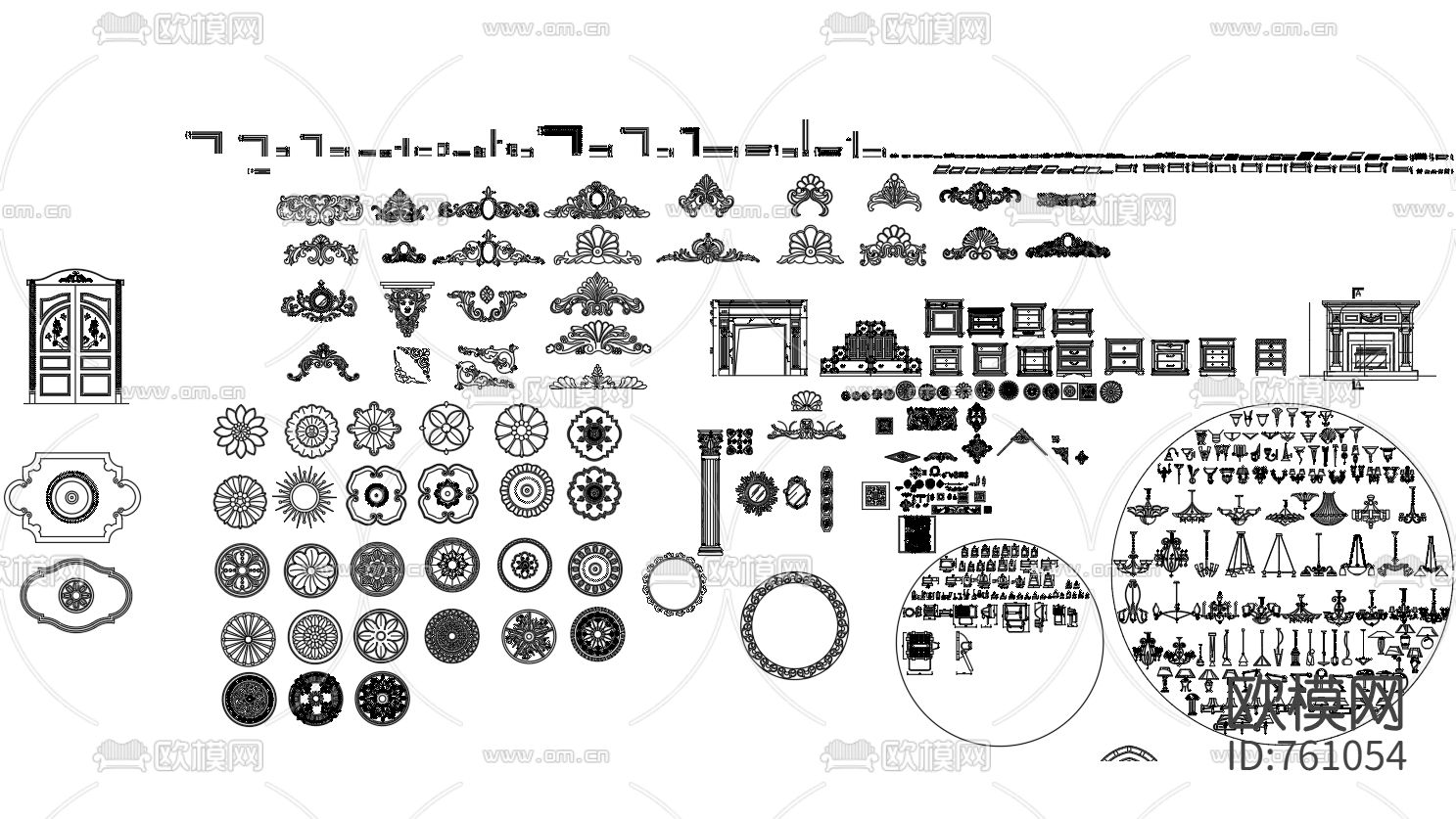 欧式家具CAD立面图库下载（渲染图3）