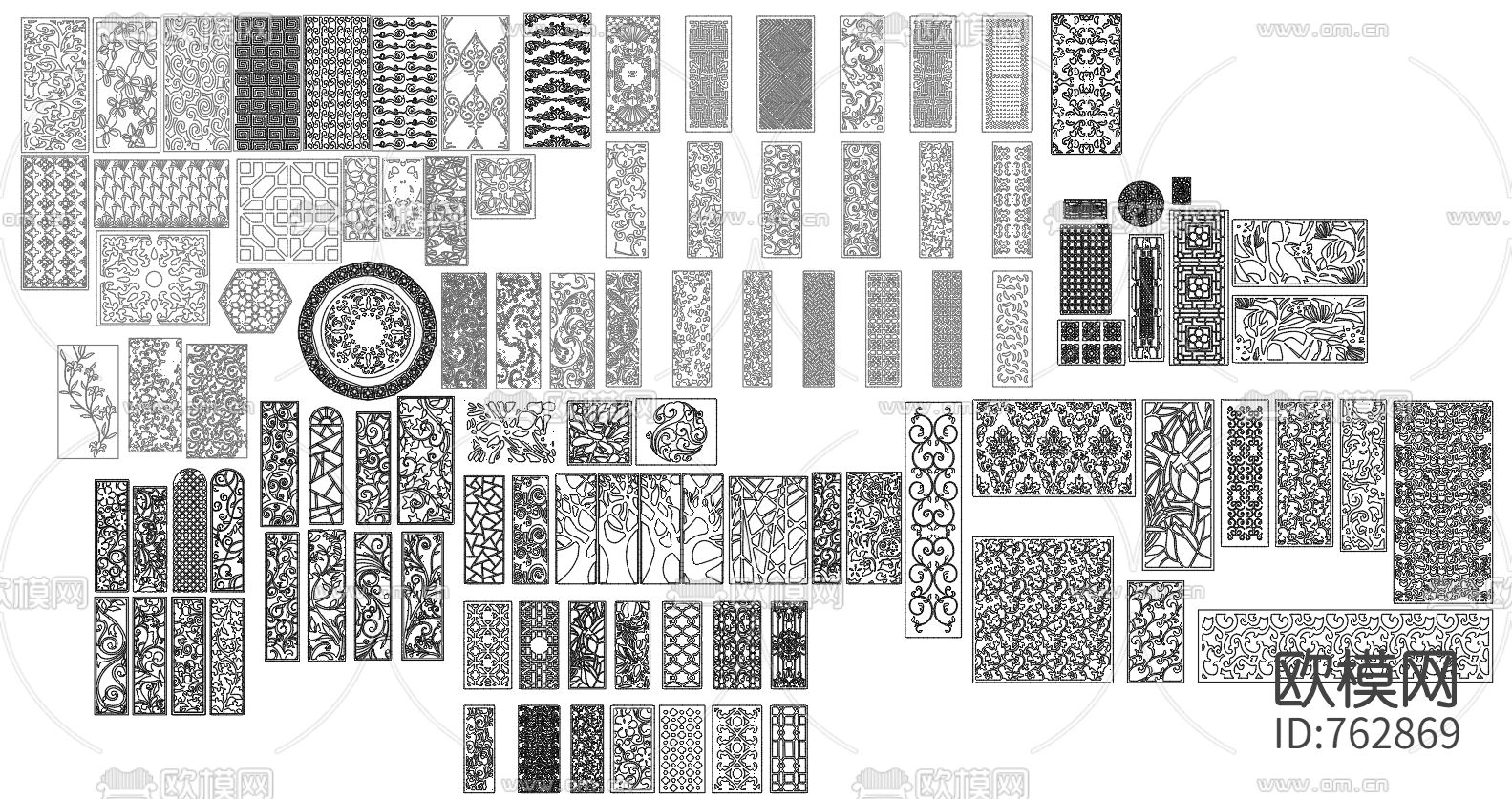 中式雕花屏风CAD图库下载（渲染图2）