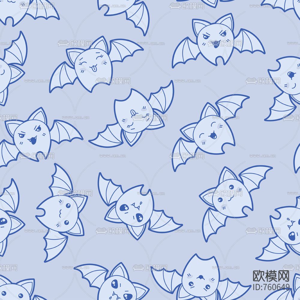 小蝙蝠卡哇伊无缝布纹贴图下载（渲染图2）