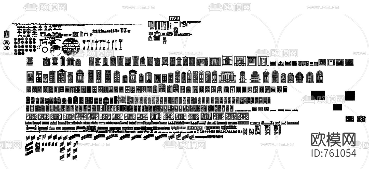 欧式家具CAD立面图库下载（渲染图1）