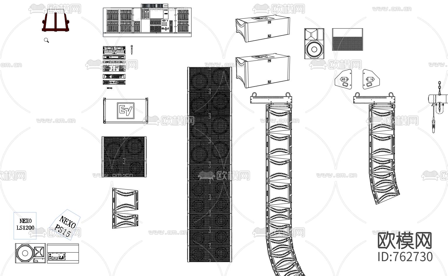 舞台灯光音响设备CAD图库下载（渲染图4）