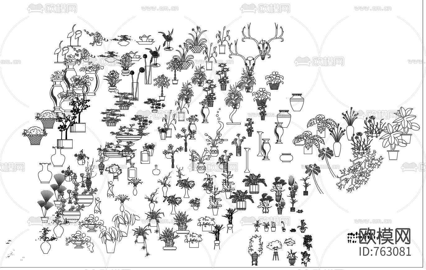 园林绿植cad图库下载（渲染图2）