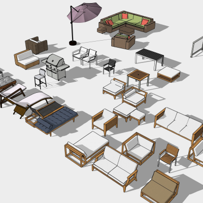  现代户外休闲沙发多人沙发su模型 