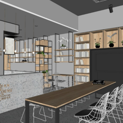  现代书吧图书馆su模型 