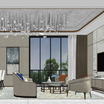 现代客厅餐厅su模型