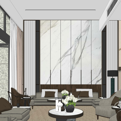  现代别墅客厅su模型 