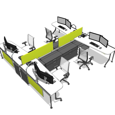  现代卡座办公桌椅su模型 
