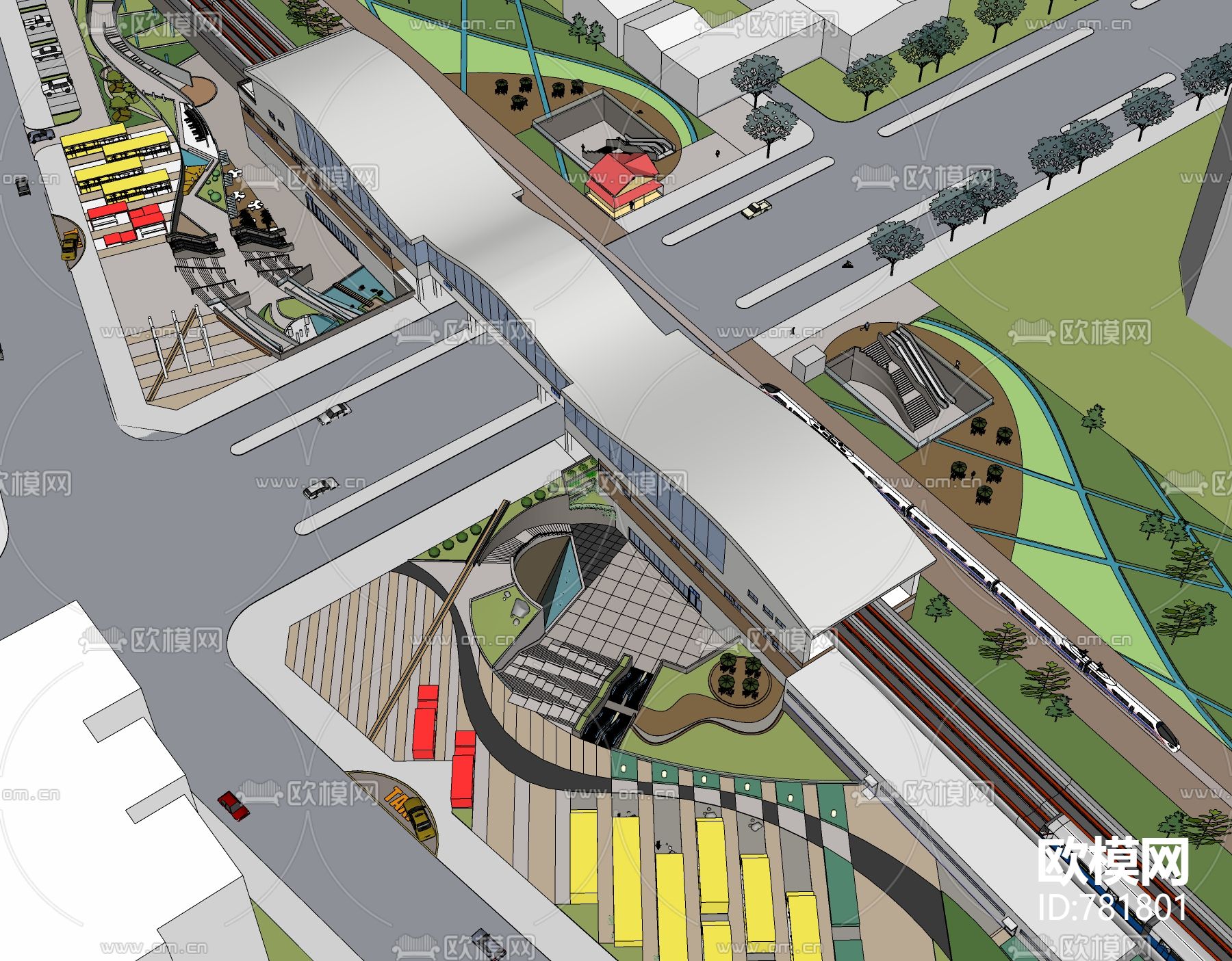 现代高铁站设计免费su模型下载