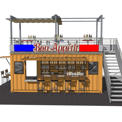  工业风集装箱露天酒吧su模型 