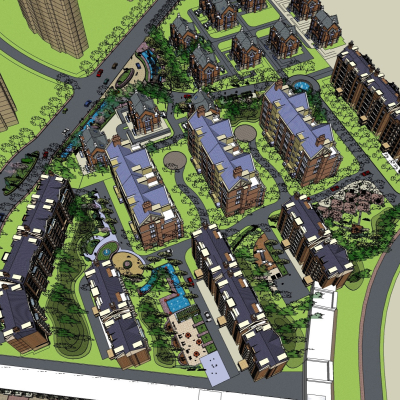  欧式小区规划su模型 