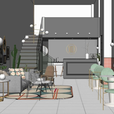  北欧美容院su模型 