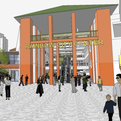  现代商业步行街su模型 