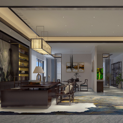  中式董事长办公室su模型 