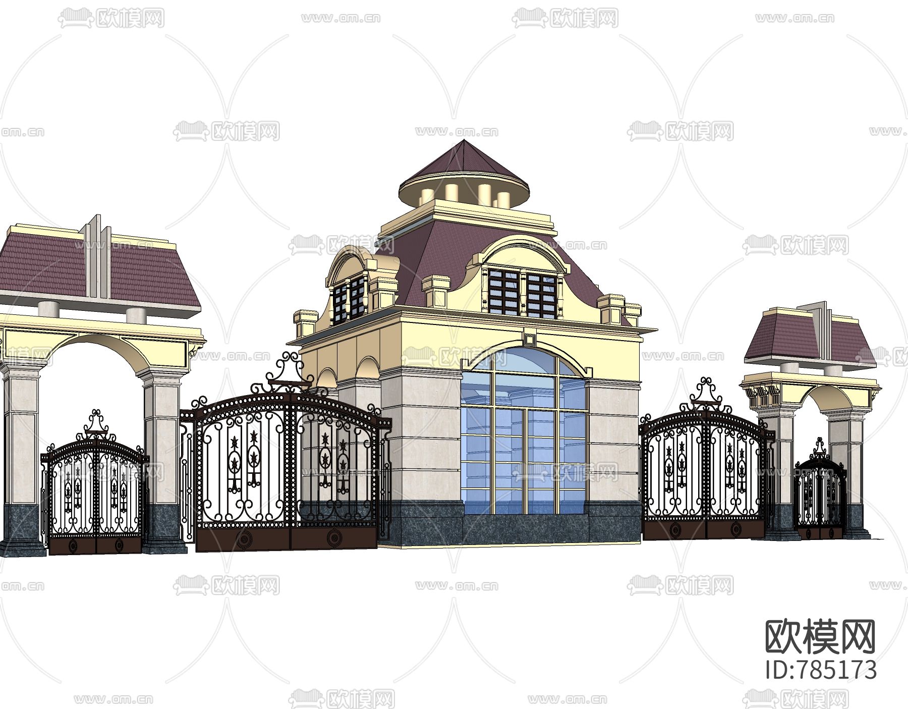 欧式古典小区入口免费su模型下载