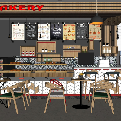  工业风面包店咖啡店su模型 